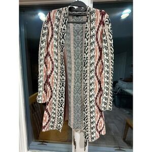 BuaBua Womens Sweater Cardigan Duster Southwest Print Geometric Design Large